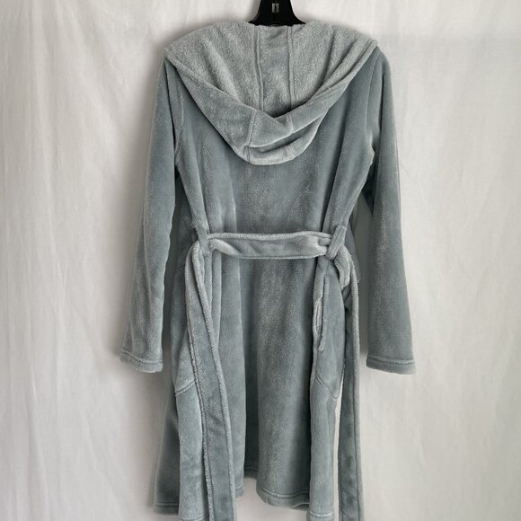 UGG Women’s Miranda Fleece Hooded Short Robe Size S Blue Plush Belted Pockets - Picture 8 of 11